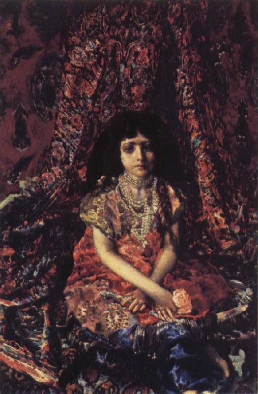Mikhail Vrubel Young Girl against a Persian Carpet oil painting picture
